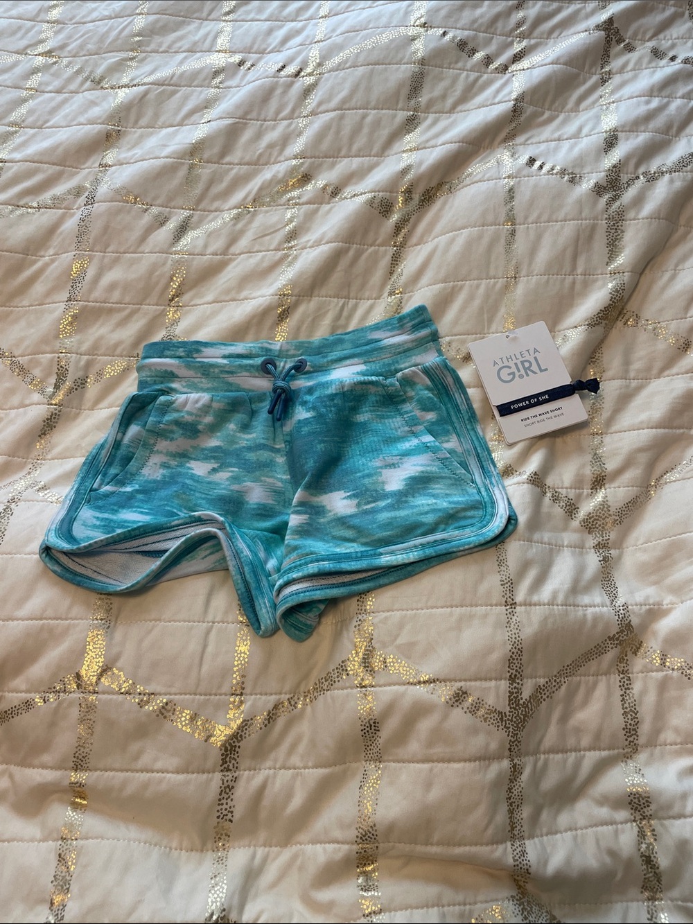 Athleta Girl Teal and White Tie-Dye Ride The Wave Shorts